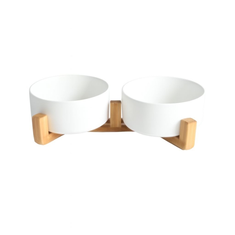 Double Ceramic Bowl with Double Bamboo Frame