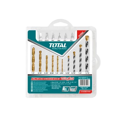 طقم ريش حديد+حجر+راسيات TOTAL TACSD3165 16 PC DRILL BITS