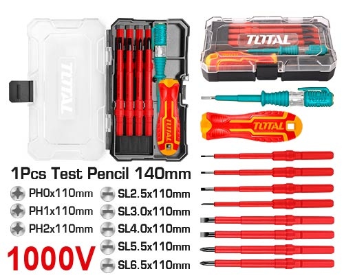 Total THTIS5106 10 Pcs interchangeable Insulated screwdriver set طقم مفك معزول 10 قطع علبة بلاستيك