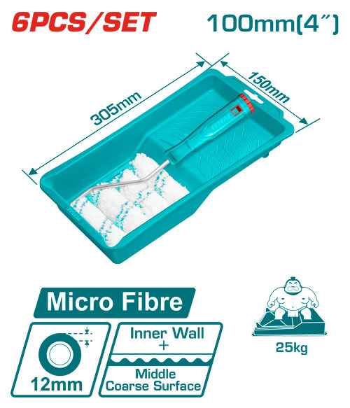 Total THT811210061  صينية دهان مع رول دهان 10 سم + غيار رول عدد 4