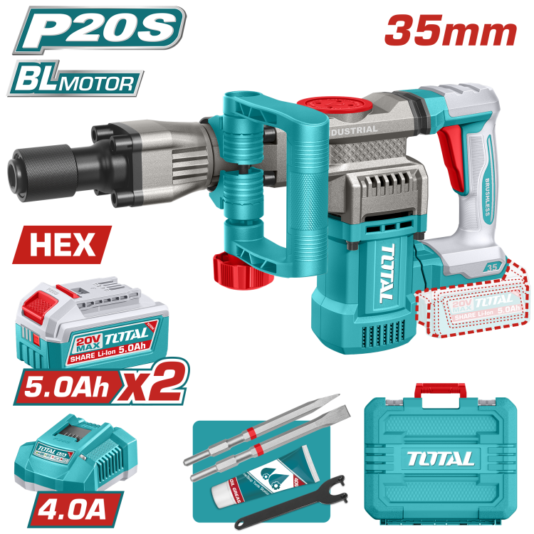 همر عفريتة شحن 20 فولت – 16 جول محرك بدون فحمات مع بطاريتين 5.0 أمبير من توتال (TDBLI203582)