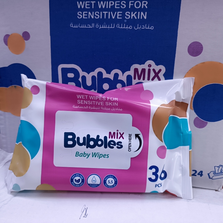 مناديل مبللة بابلز 36منديل/كرتونه 24 كيس