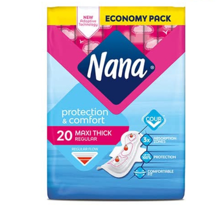 فوط نسائية نانا دبل مربع زهري 20فوطه/ كرتونه 10