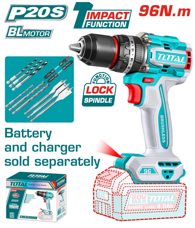 Total TIDLI209681 درل شحن 20 فولت 96 نيوتن بدون بطاريات