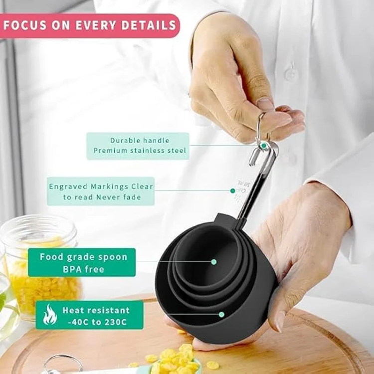 اكواب معياريه سليكون لون اسود 8 قطع 