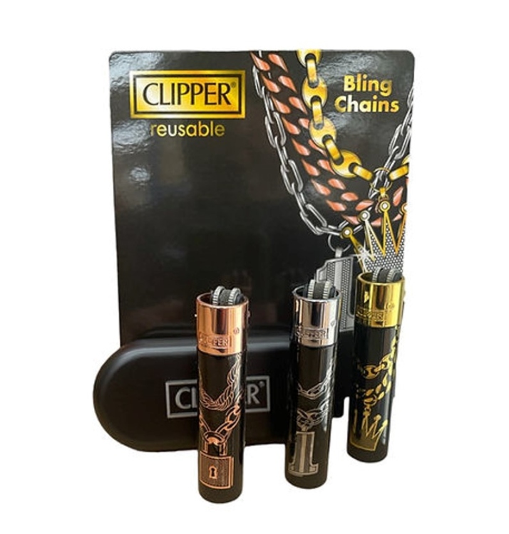 CLIPPER Metal  Reusable Lighter "Bling Chains Edition" - Assorted Colors 