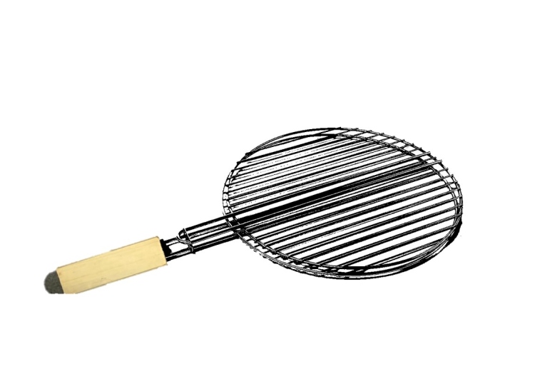 NICE BBQ -  Metal Black Grid for BBQ -  Round with Wooden Handle - 32cm Diameter