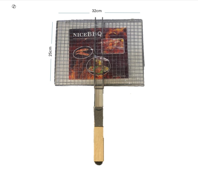 Metal Grid for BBQ -  Size 32X25cm - With Wooden Handle 