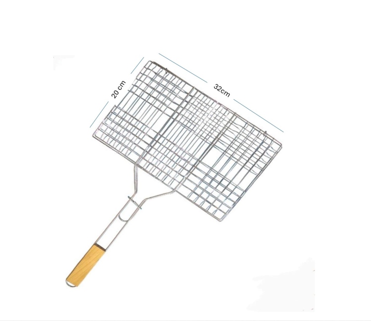 Metal Grid for BBQ -  Size 32X20cm - With Wooden Handle 