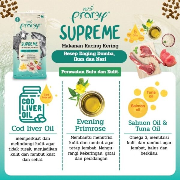 Pramy Supreme 1 kg cat food for cats of all ages, 1 kg skin and fur