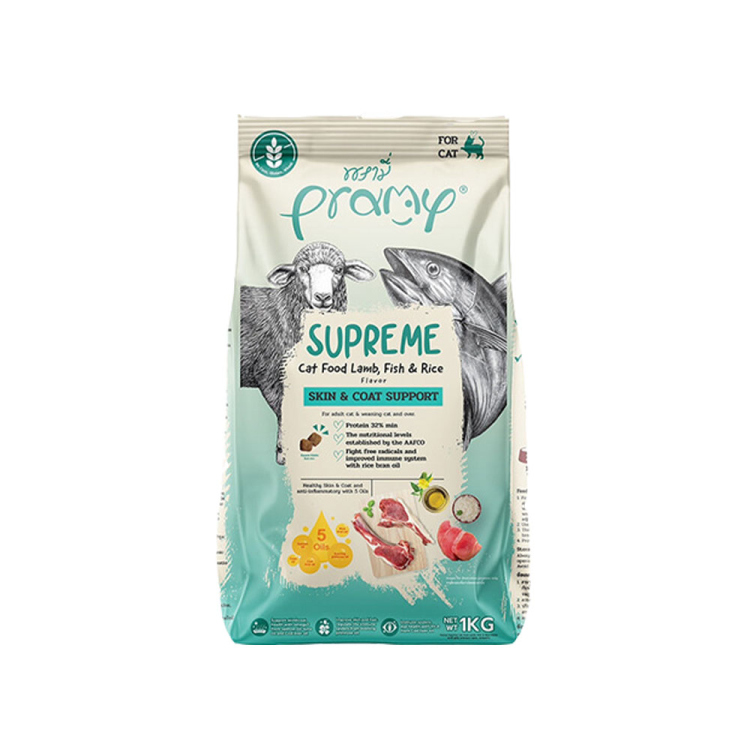 Pramy Supreme 1 kg cat food for cats of all ages, 1 kg skin and fur