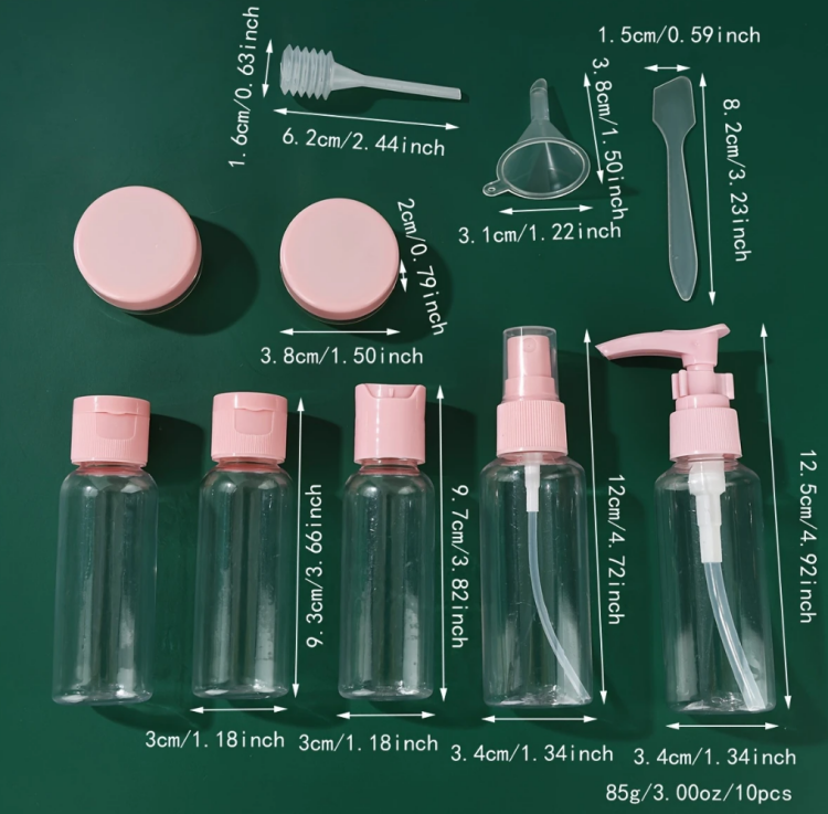 10pcs Travel Bottle Set for Toiletries, Empty Refillable Containers for Travel