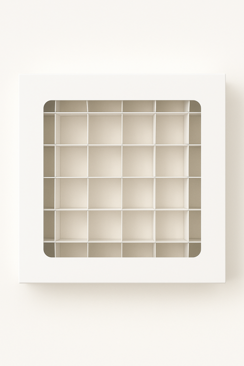 علب شكولاته مقسم 36 قطعه وجه شفاف 