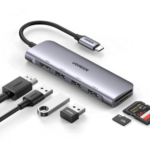  UGREEN 35999 6-IN-1 USB-C TO HDMI 4K@60HZ + 2*USB-A 3.2+2*USB 3.2 C+PD POWER CONVERTER