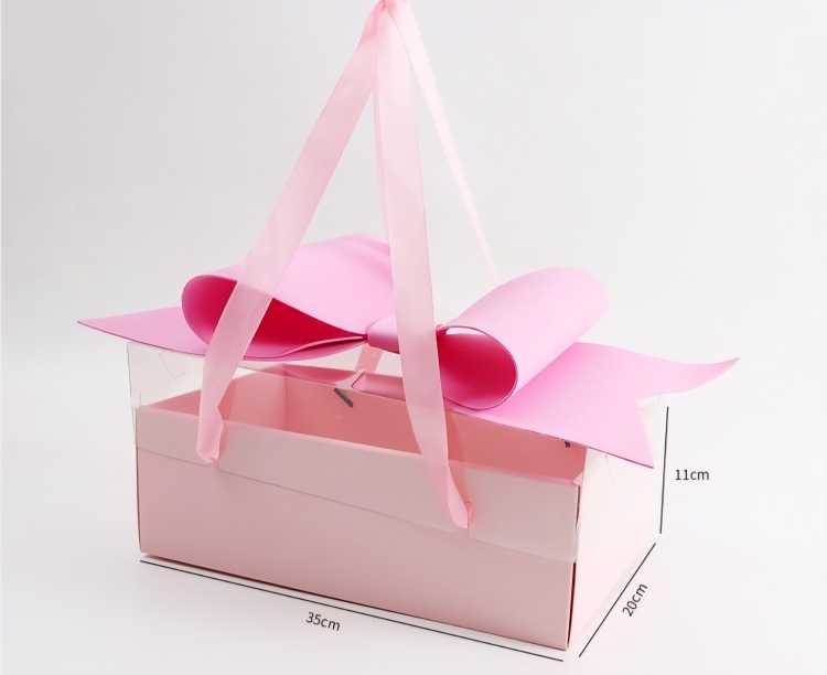 علب فيونكة لون زهري غطاء شفاف