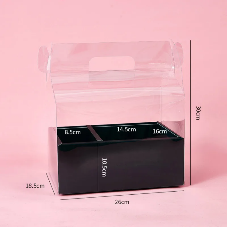 علب مني كيك مع ورد غطاء شفاف لون اسود 