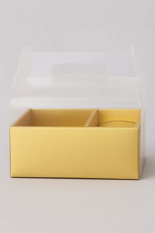 علب مني كيك مع ورد لون ذهبي غطاء شفاف 