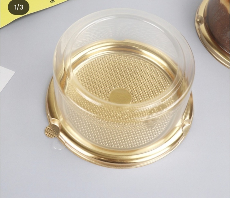 علب مني كيك شفاف مدور ذهبي قطر 14 ارتفاع 9