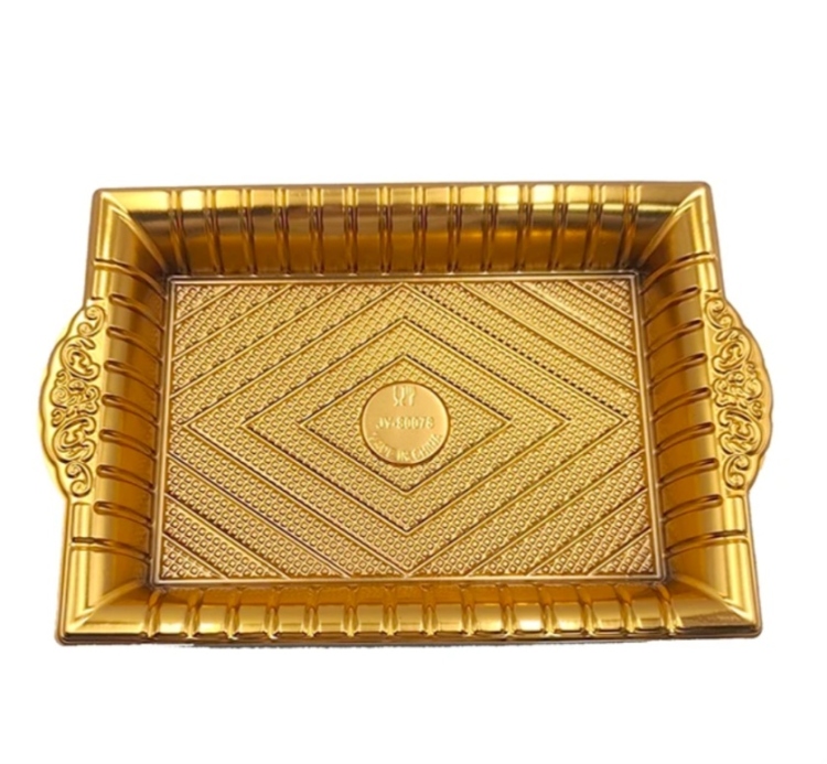 صواني ذهبي مع غطاء شفاف 32×22سم ارتفاع 6