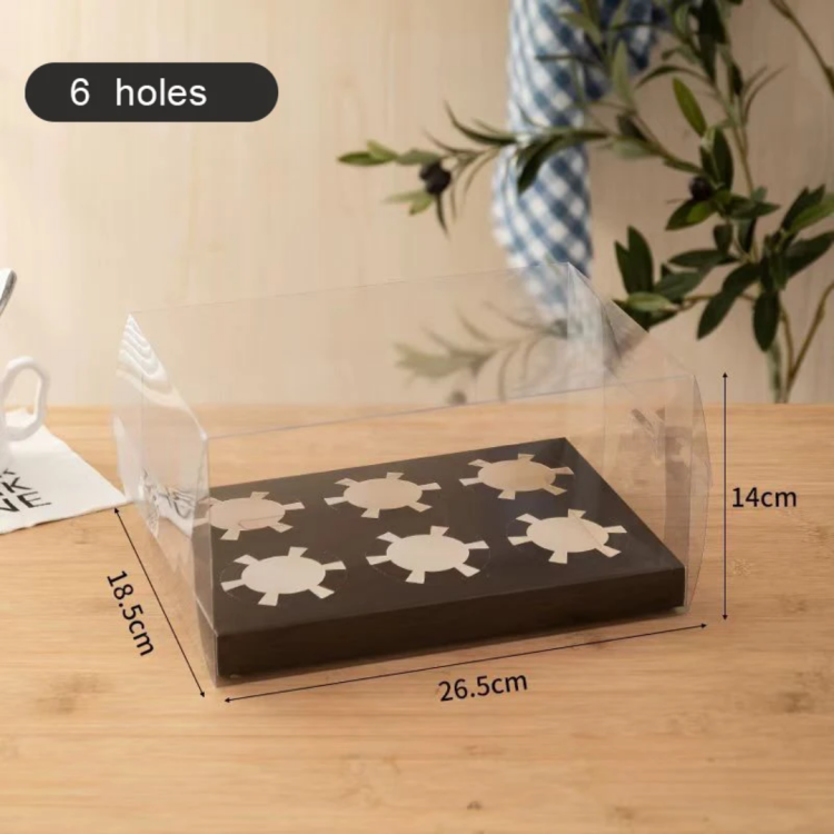 علب كب كيك شفاف قاعده اسود سعه 6 حبات 