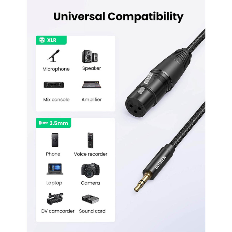 وصلة UGREEN 3.5mm Three Male to Female 2M