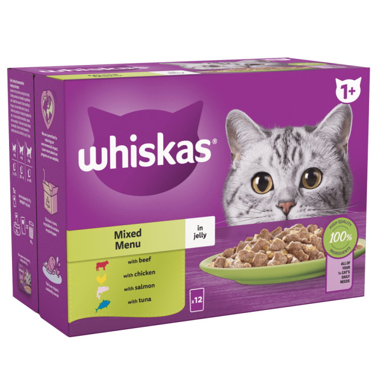 كيس طعام القطط الرطبة WHISKAS® TASTY MIX في الجيلي للبالغين