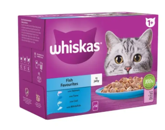 WHISKAS - طعام القطط الرطب للبالغين من عمر سنة فما فوق - سمك في جيلي -