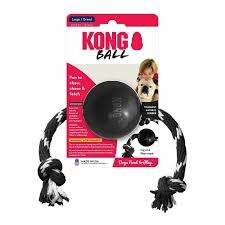 KONG Extreme Ball with Rope Dog Toy Black/White LG Vendor: Kong