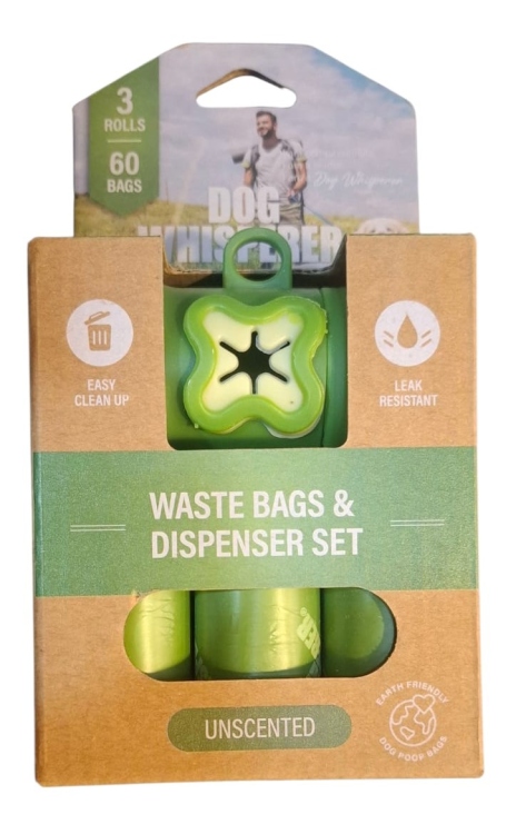 اكياس فضلات الكلاب ، 60 قطعة  من اكياس النفايات القابلة للتحلل البيولوجي للكلاب، مقاومة للتسرب، تتضمن موزع