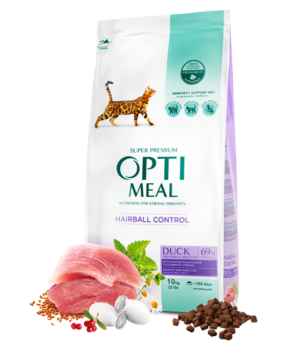 Opti meal Dry For Adult Cats Hairball Control Duck - 10.5kg