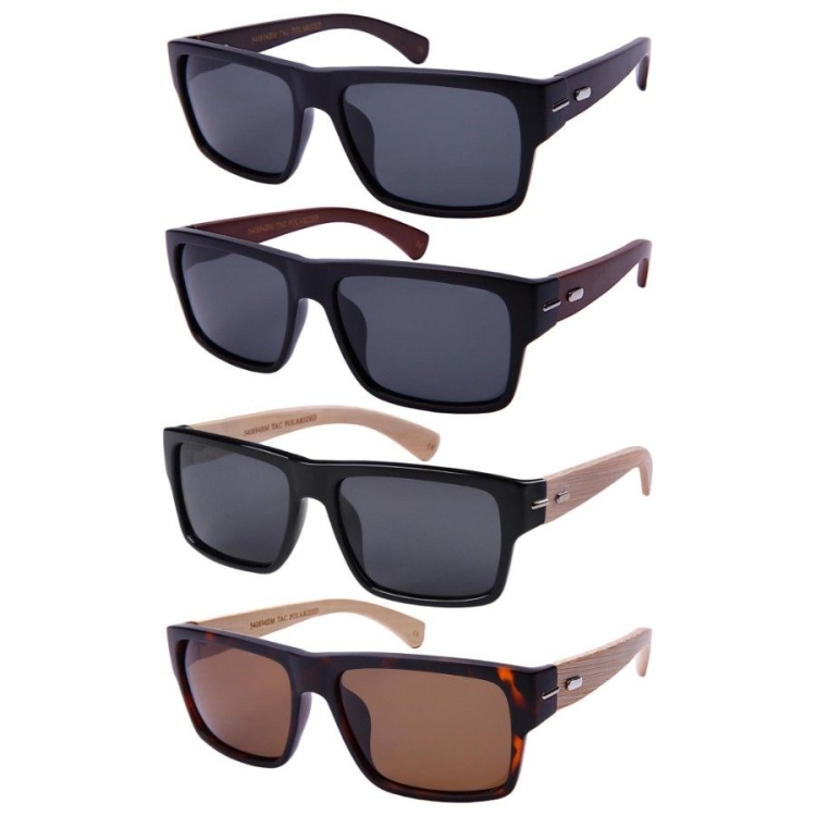  EyeframesInt-THE-11540894BM-P-BAG, Polarized sq Bamboo w/bag Men Sunglasses, Assorted Colors