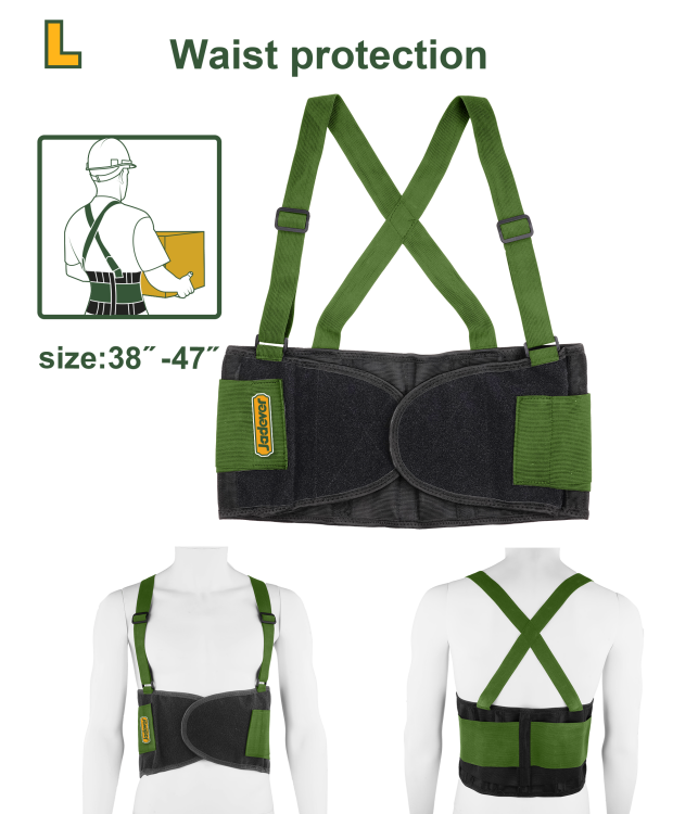 حزام دعم الظهر مقاس L (محيط الخصر 38–47 إنش) – بأحزمة قابلة للتعديل ودعم للفقرات من جادايفر (JDTG901L)