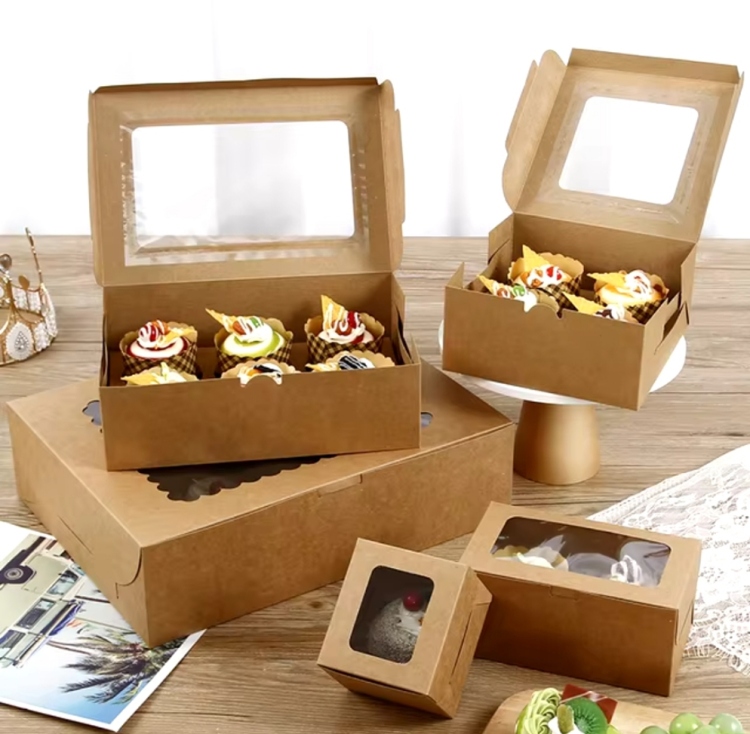 علب كرتون كرفت وجه شفاف مع قواطع للكب كيك ارتفاع