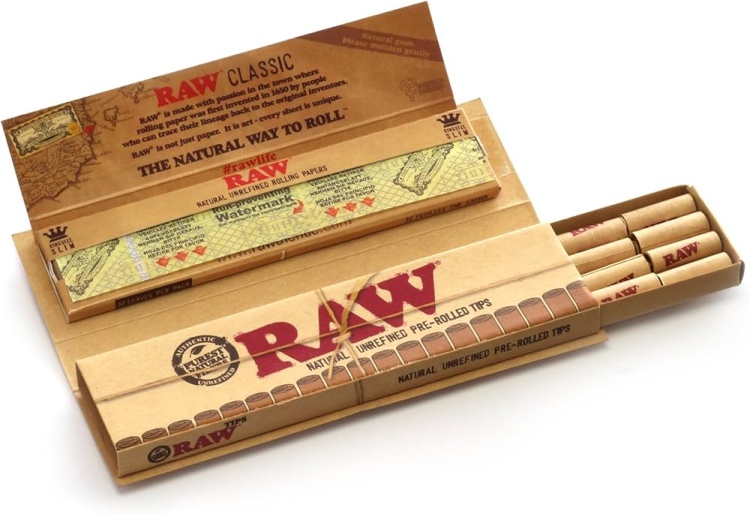 RAW Classic Rolling Paper - King Size Slim - 32 paper + 24 Pre-Rolled Tip  per pack 