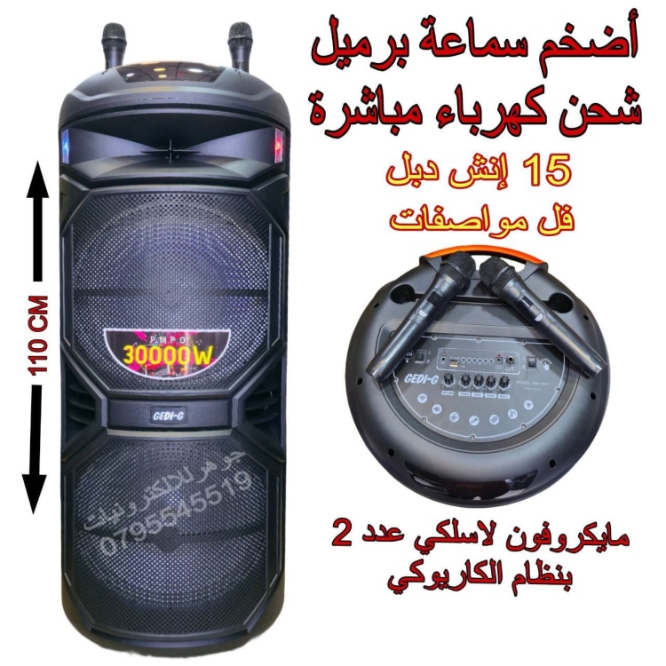 سماعة شحن و كهرباء مباشر 15 انش دبل مع اثنين مايكروفون لاسلكي نظام شحن 