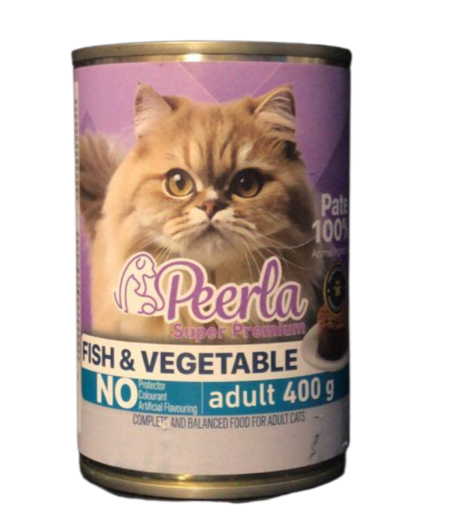 طعام رطب للقطط البالغة بالسمك والخضار باتيه من بيرلا