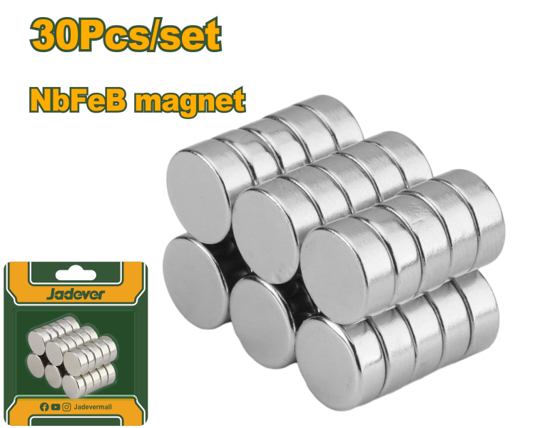 طقم مغناطيس نيوديميوم 30 قطعة – قياس 8×3مم، مطلي بالنيكل من جادايفر (JDZE1K11)