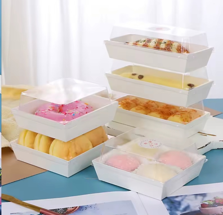 علب كرتون وجه شفاف بني مستطيل  