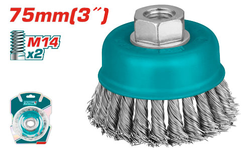 فرشاية سلك 3" مجدول TOTAL TAC32031 Cup twist wire brush with nut 75mm