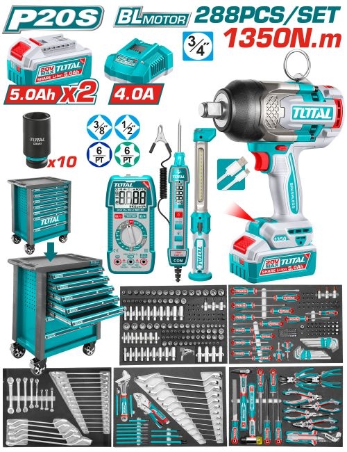 Total THPTCS82882 عرض عرباية عدة مع درل بوكس 1350 نيوتن  