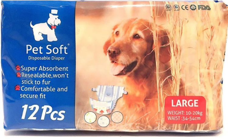 حفاضات ناعمة للاستخدام مرة واحدة للجراء والكلاب 12 قطعة 