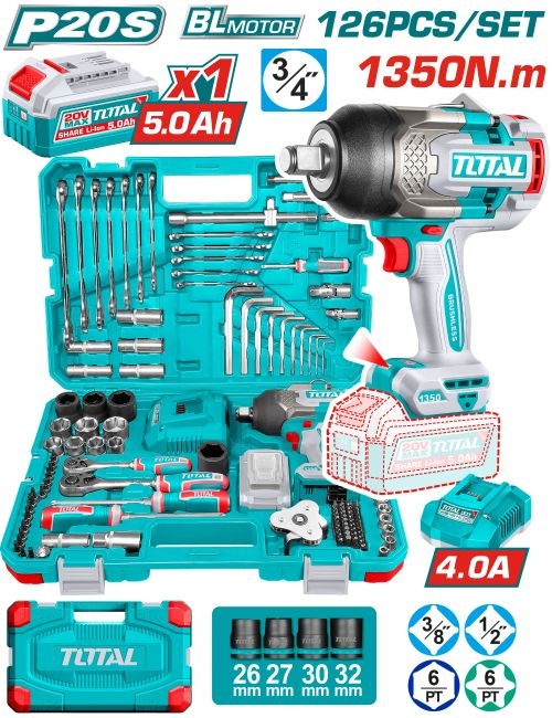 Total THKTHP31262 درل بوكسات 1350 نيوتن مع عدة 126 قطعة