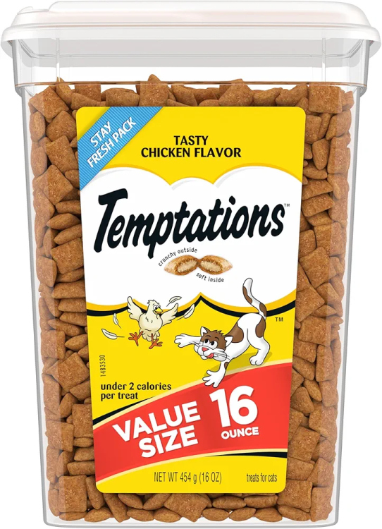 مكافآت القطط الكلاسيكية المقرمشة والناعمة من TEMPTATIONS بنكهة الدجاج اللذيذة