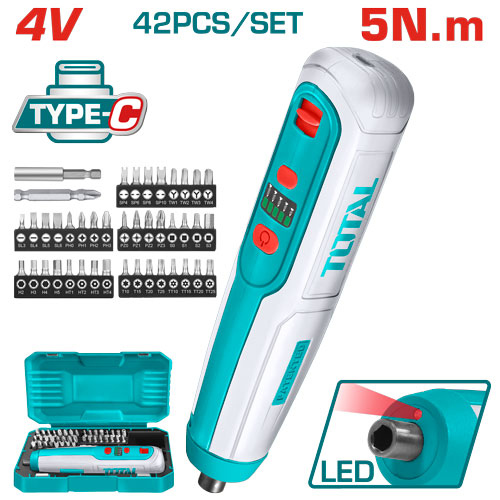 Total TSDLI0406 مفك شحن 4 فولت مع راسيات شد