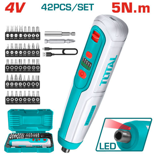 Total TSDLI0403 Lithium-Ion cordless screwdriver 4V مفك شحن مع اكسسوارات