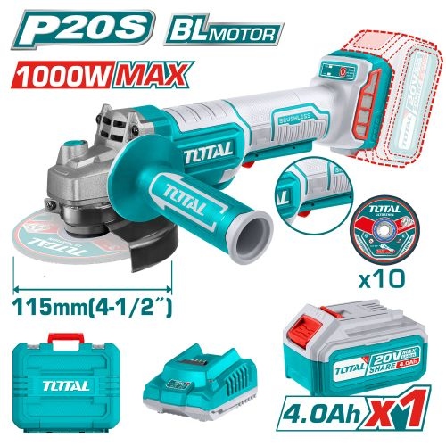 Total TAGLI2111561 صاروح شحن 20 فولت مع بطارية وشاحن 4 أمبير + 10 فيبر حديد ك