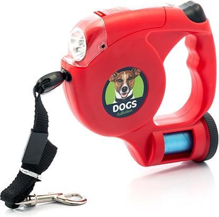 Dog leash with LED lighting, in addition to litter bags 5 metres