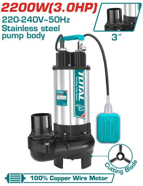 Total TWP7220026 Sewage submersible pump مضخة ماء ستانلس 3 حصان مع فرامة